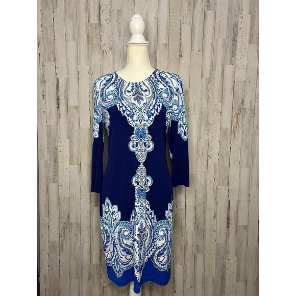 Donna Morgan Women's Paisley Sheath Dress Size 6 Knee‎ Length Retro Mod - Picture 1 of 5